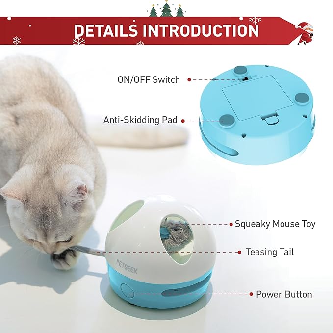 PETGEEK Interactive Cat Toy, Hide Mouse Cat Toy with Squeaky Mouse, Electronic Automatic Cat Toys with Catnip Filled Hidey Mouse, Best Gift for Birthday, Thanksgiving, Christmas, New Year