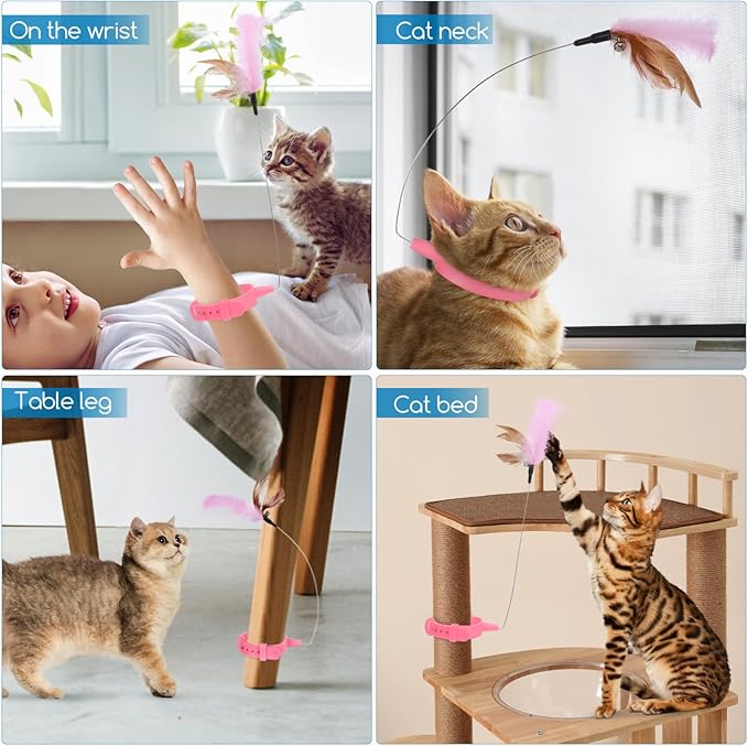 POPETPOP Cat Collar Toys-4 Pcs Cat Toy Collars Interactive Cat Toys for Indoor Cat Self Playing Chasing Plaything with Bell Teasing Wand for Kittens Small Animals