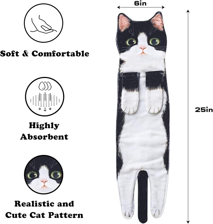 AGRIMONY Cat Funny Hand Towels with Towels Bar for Bathroom Kitchen - Cute Decorative Cat Decor Hanging Washcloths Face Towels Super Absorbent Soft - Housewarming Birthday Christmas Fun Gifts