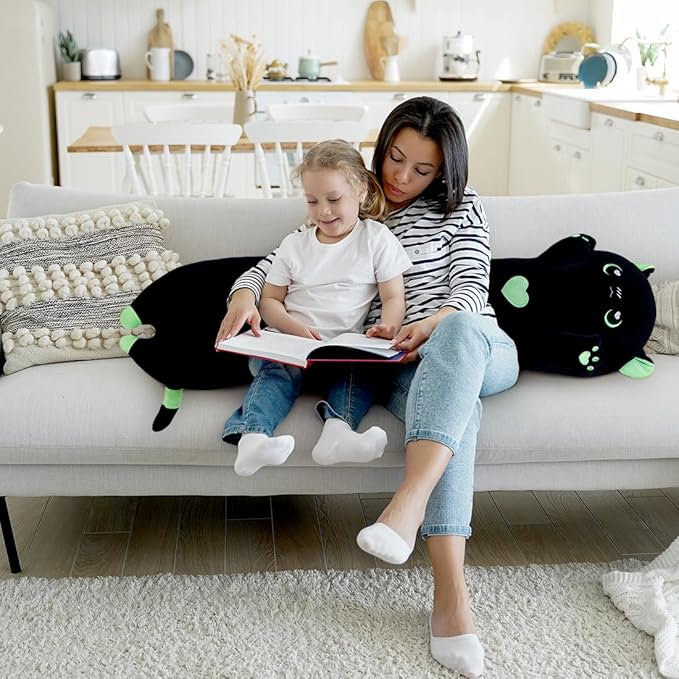 Giant Green Cat Pillow - Plush Long Body Kitten Pillow, Cute Stuffed Animal for Kids & Girlfriends (50cm/19.6inch)