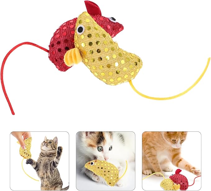 Mipcase 4pcs Simulated Sounding Mouse and Cat Toy Pet Toy Kitten Toys Chew Toy Cat Toys for Indoor Cats Indoor Cats Toys Cat Funny Toys Sequins Cat Mouse Sequin Cloth Cat Mouse Toys