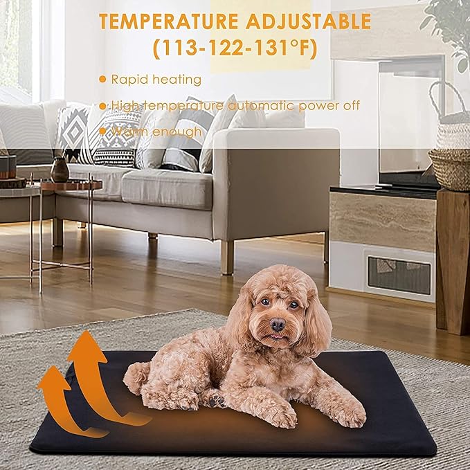 TJOY Pet Heating Pad for Cats,Dog Heating Pad Temperature Adjustable Electric Heated Pet Bed Mat with Timer,Waterproof Pet Heating Pads Cat Warming Pad