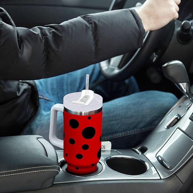 Boccsty Ladybug Red Black Spots Insulated Tumblers Reusable Stainless Steel Tumbler 30 oz Cup Coffee Travel Mug Water Bottle with Handle & Flip Straw for Home Office Car