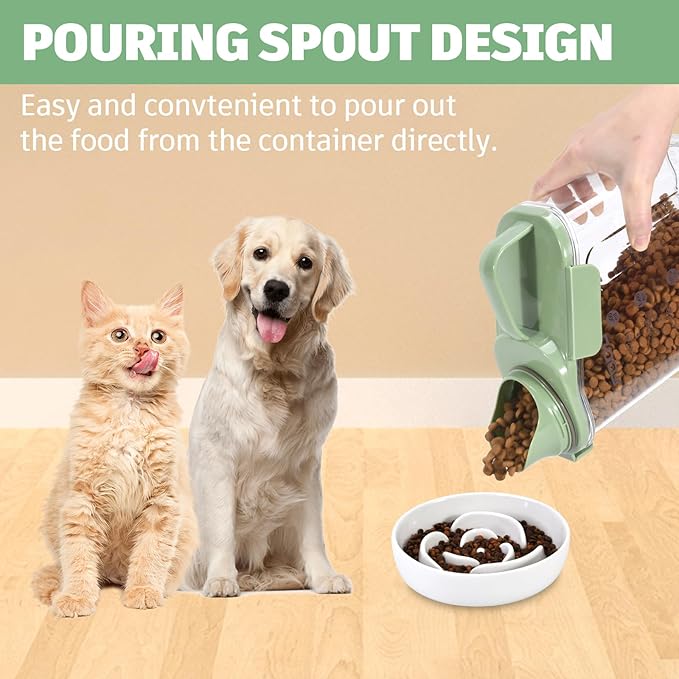 Dog Food Container Small, Pet Food Container with Airtight Pour Spout, Cat Food Storage Container with Measuring Cups, Portable Small Dog Food Container for Dogs Cats Birds (Green)