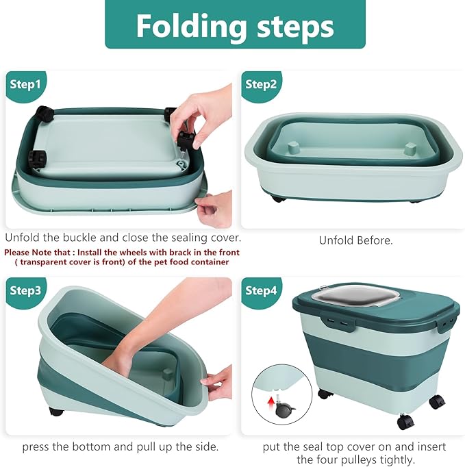 2 PCS Dog Food Storage Containers 15-20 Lbs Collapsible Dog Food Storage Container - with Measuring Cup &Scoop(Green+Green)