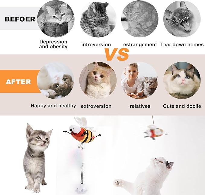 Bee Cat Toy, Interactive Squeaking Cat Toy, Chirpy Bee Sound Toy for Cats, Catnip Toys, Engaging Cat Toys, Keeps Cats Entertained, Fluffy Kitten Toy