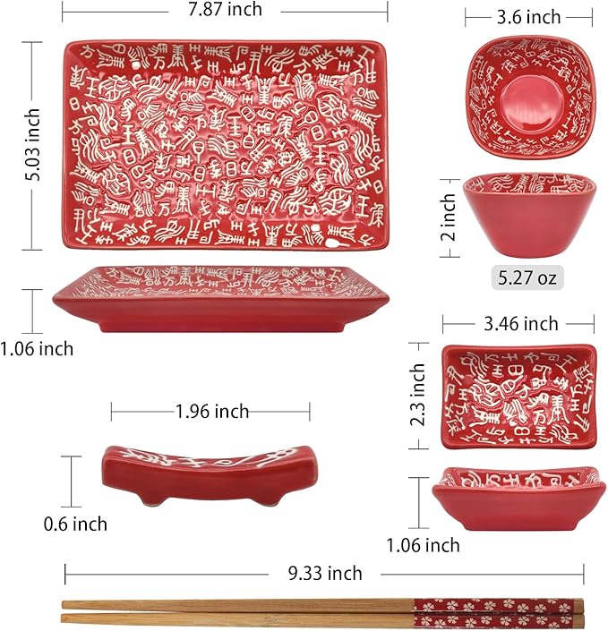 8 pcs Japanese Sushi Plate Sets Serving Platters and Trays for Entertaining Sushi Dishes Set Plates Sushi Plates Traditional Cuisine Dinnerware Sets with Chopsticks Hundred Family Names