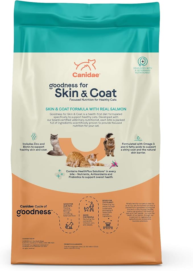 Canidae Goodness for Skin and Coat, Premium Adult Dry Cat Food with Real Salmon, 10 lbs.