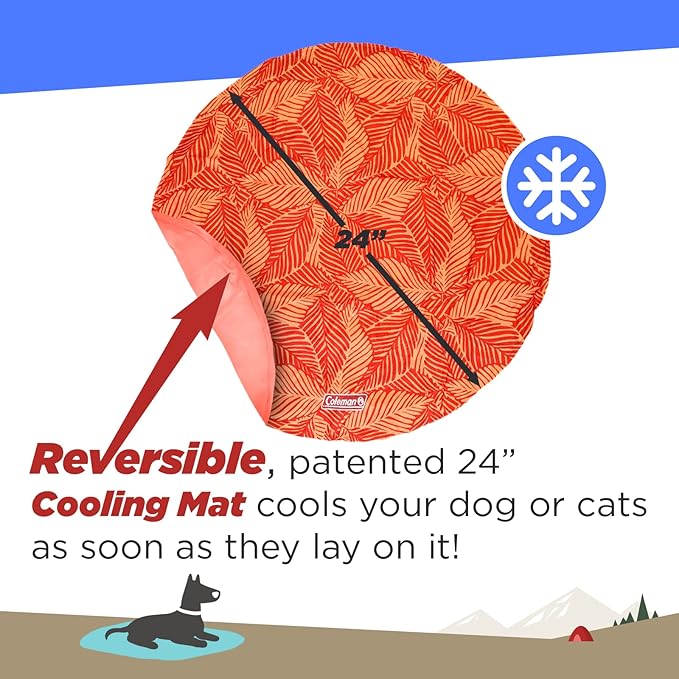 Coleman Round Reversible Cooling Pet Mat, Medium, 24", Red and Coral