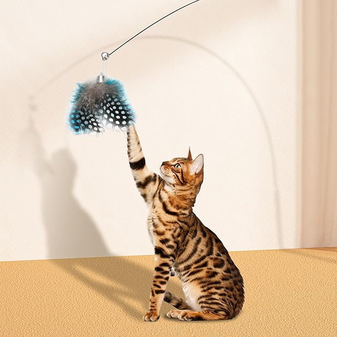 10 Pieces Cat Insect Feather Toys Replacement Cat Toy Wand Refills Interactive Cat Teaser Wand Attachments with Bell for Cat Toys