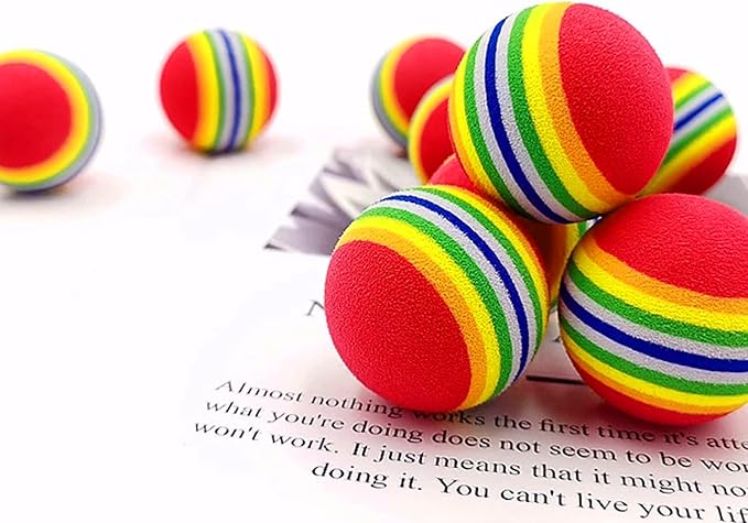 PET SHOW 10pcs 1.38" Red Rainbow Cat Toy Balls Soft EVA Foam Interactive Indoor Kittens Favorite Toys 35mm Dia. Small Dogs Puppies Toy Balls Bulk Activity Chase Quiet Play Sponge Ball