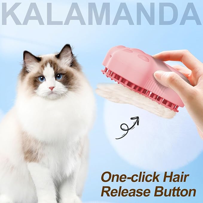 Cat Steam Brush for Shedding, 4 in 1 Steamy Cat Brush Cleanser, Dog Massage Grooming Brush with Release Button, Pet Hair Cleaning Misting Comb for Kitten(Pink Paw)