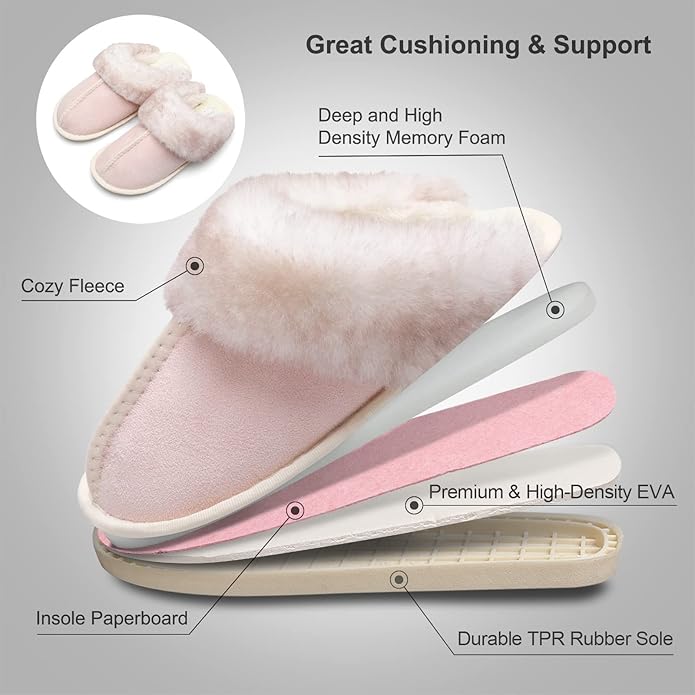 Besroad Winter Fuzzy House Slippers Sandals Plush Faux Fur Fluffy Flats Slippers Warm Slide Shoes for Women