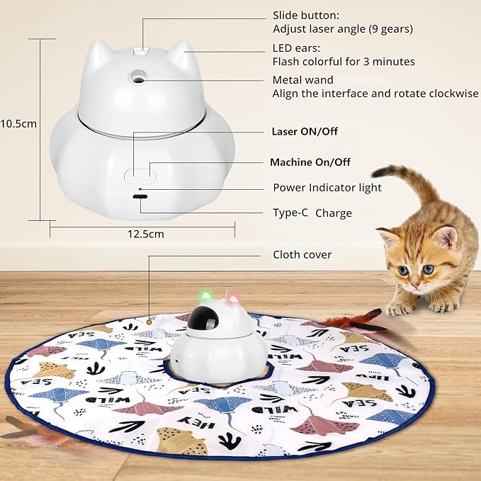 TBTeek Cat Toy, 3in1 Automatic Red Light & Feather, Rechargeable, Interactive Cat Toys 22.4inch Cover Indoor Kitten Toys