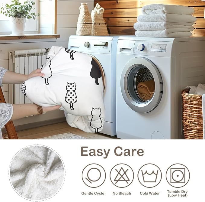 Sleepwish Black White Cat Sherpa Blanket Polka Dot Star Paw Prints Fleece Throw Blanket for Kids Girls Napping Blanket for Cat Lovers, Baby(30"x40")