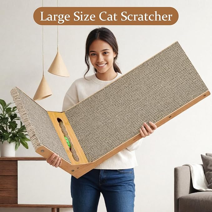 Pawfect L Shape Cat Scratcher with Bell 23.6 Inch Scratching Board with Box Cat Scratching Cardboard with Bell Ball Toy for Indoor Cats