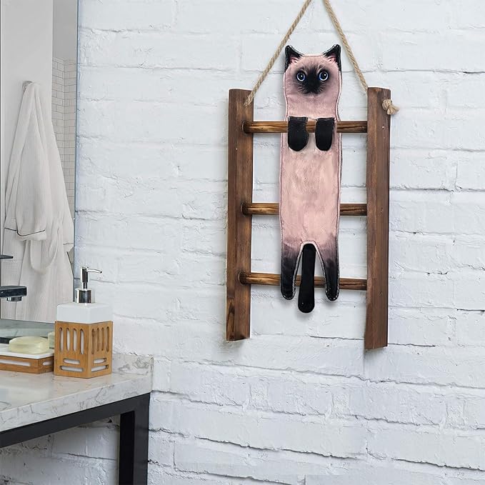 PAT JUUMG Funny Cat Hand Towels for Bathroom, Kitchen Decor: Cute Decorative, Super Absorbent Soft Hanging Towels - Women's Gift for Cat Lovers (Siamese Cat)