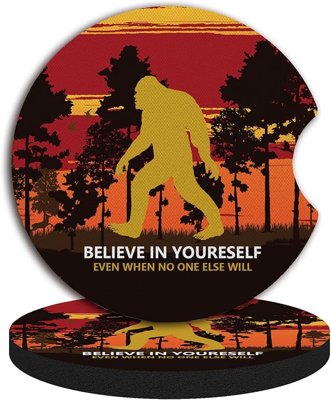 Believe in Yourself Anti-Slip Rubber Car Cup Mat with A Finger Notch - 2 Pack Absorbent Drinks Coasters for Women's Interior