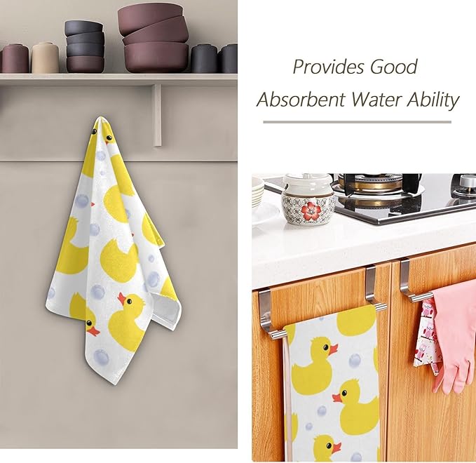 2 Pack Yellow Ducks Hand Towels for Bathroom,Microfiber Absorbent Cute Animal Ducky Farmhouse White Bath Hand Towels for Kitchen,Decorative Guest Bathroom Towels for Face,Shower,Gym 14"x28"