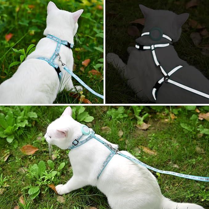 KOOLTAIL Cat Harness and Leash Set Escape Proof with Cat Airtag Holder Collars (3 in 1), Comfortable Lightweight Adjustable Kitten Harness for Small Medium Large Cats Safe Walking & Travel Outdoors