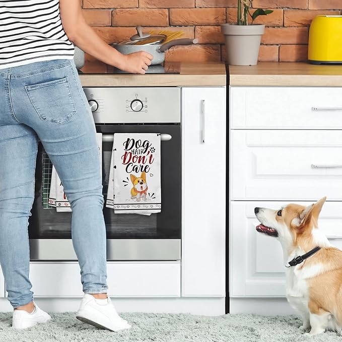 Hexagram Dog Mom Gifts for Women, Dog Kitchen Towels Set of 4, Corgi Gifts for Corgi Lovers, Funny Cute Dish Hand Towels for Home Kitchen Decor
