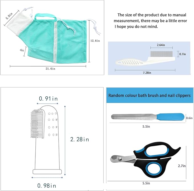 Adjustable Multifunctional Anti-Bite Cat Shower Bag,Cat Grooming Mesh Bag, Cat Bathing Bag One Each in Grey and Green and Set of Care Tools (C)
