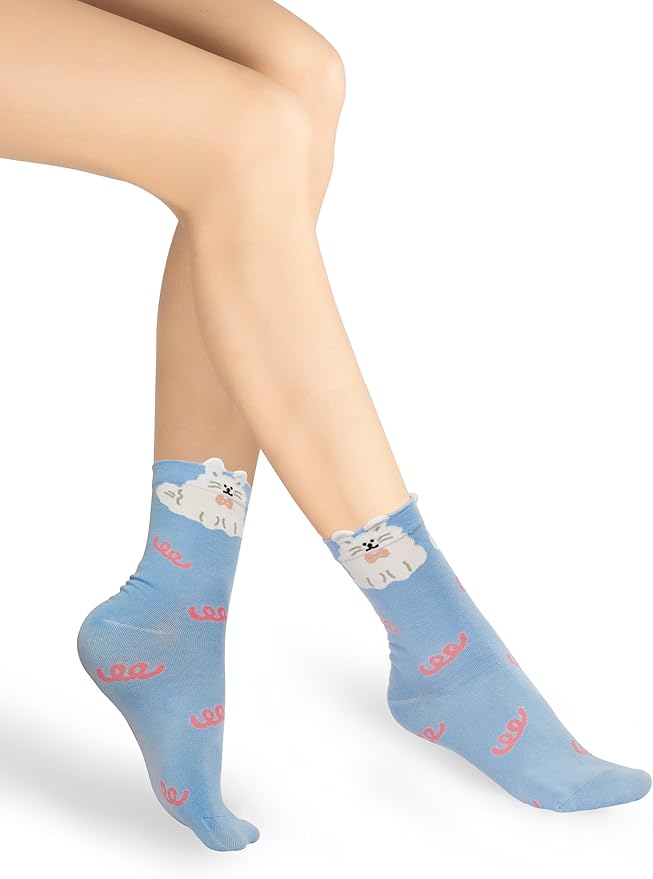 Benefeet Sox Cute Crew Socks for Women Girls Novelty Funny Patterned Socks Colorful Kawaii Cotton Casual Calf Sock 5 Pairs