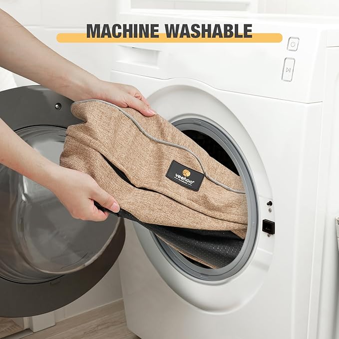 Veehoo Orthopedic Cat Bed for Indoor Cats, Oval Washable Cat Bed with Egg Crate Foam Support, Indoor Donut Puppy Cat Bed Bolster Dog Bed with Removable Cover & Non-Slip Bottom, Beige Coffee