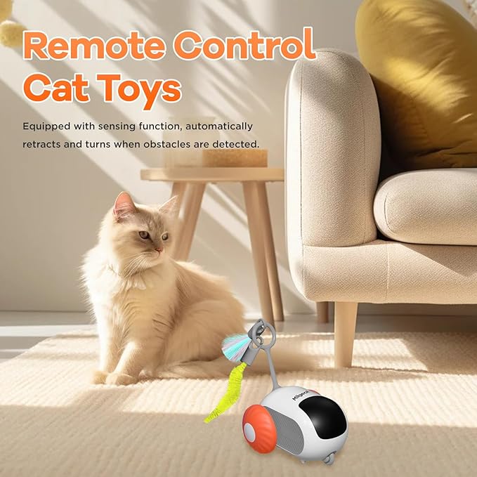 Turbo Tail 3.0, Teazys Cat Toy Turbo Tail, Smart Remote Control Electric Interactive Cats Toy, Type-C Rechargeable Turbo Tail Mouse Cat Toy with Feathers (1pc Orange)