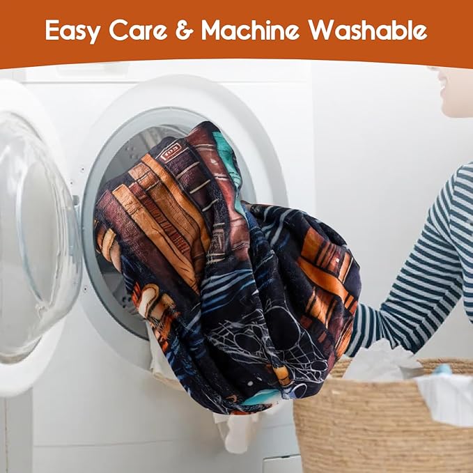 Book Lovers Blanket,Halloween Witches Bookshelf Skulls Black Cat Potions Fleece Blankets for Women Flannel Throw Blanket for Home Living Room Couch Bed Chair or Dorm Decor 60"x50"