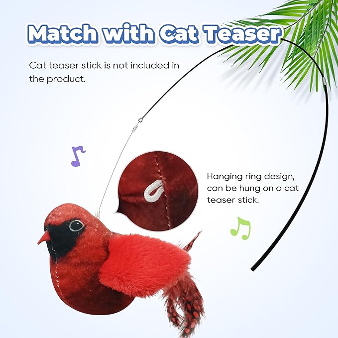 LEWISER Cat Toys Chirping Tit 2 Pcs with Catnip SilverVine, Suitable for Cat Wand Toys, Simulation Bird Design, Interactive Toys for Indoor Kitty Kitten Exercise, Red and Blue