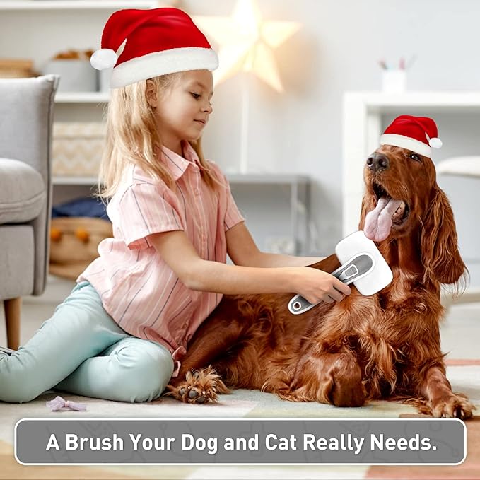 Dogs Cats Self Cleaning Slicker Brush for Shedding & Grooming Any Breed of Pets, Remove Loose Undercoat Knots Mats Tangled Hair for Small Medium Large Animal With Long Short Fur Length-Grey