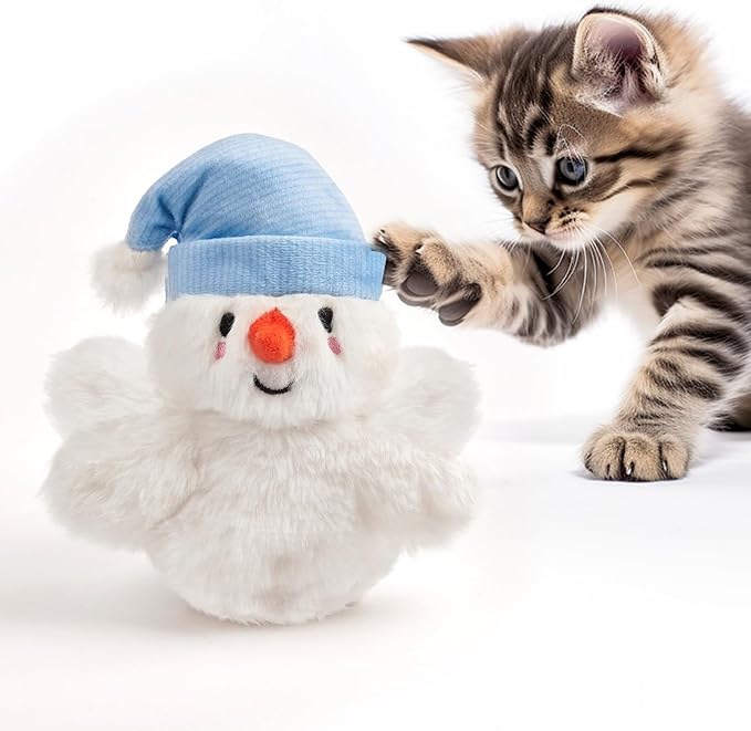 Interactive Christmas Cat Toys, Flapping Snowman Cat Toys, Lifelike Bird Chirp, USB Rechargeable Catnip Toy for Bored Indoor Cats Chase Exercise, 3 Modes
