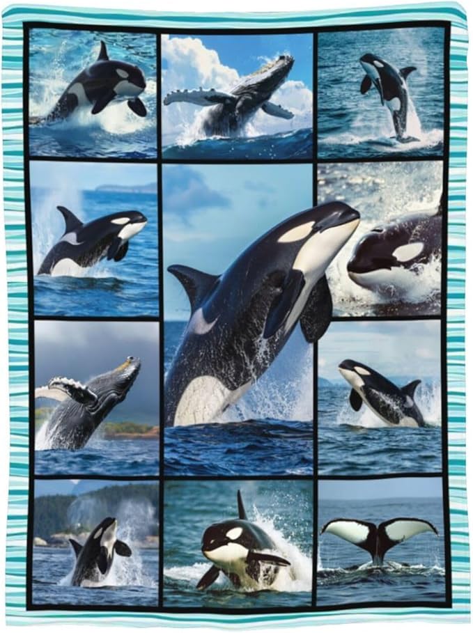 Whale Blanket Funny Whale Throw Blanket Ocean Animals Stuff Merch Cozy Print Flannel Fleece Soft Plush Fuzzy Warm Lightweight Bedding Whale Gifts for Women Girls Men Kids 50"X40"