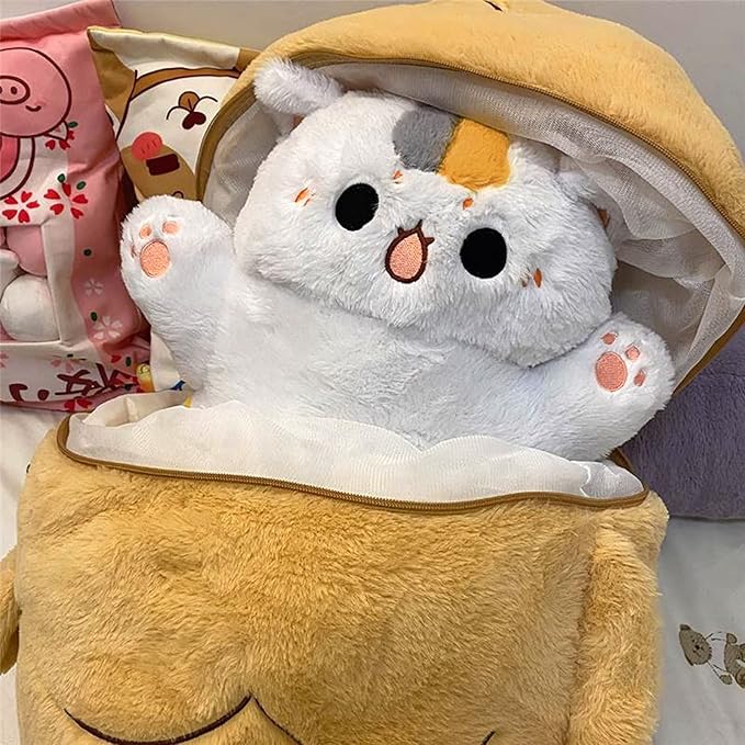 Ditucu 15.7 inch Taiyaki Cat Plush Pillow Cute Kitten Inside Fish 2 in 1 Soft Stuffed Animal Plushies Toys with Outfit Sleeping Doll Gifts for Girls Boys