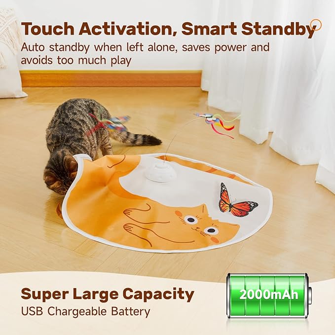 Potaroma Cat Toys Chargeable, 3in1 Hide and Seek Kitten Wand Toy, Automatic Interactive Cats Toy, Fluttering Butterfly, Moving Feather, Indoor Exercise Kicker 22.8 Inches Cover for All Breeds