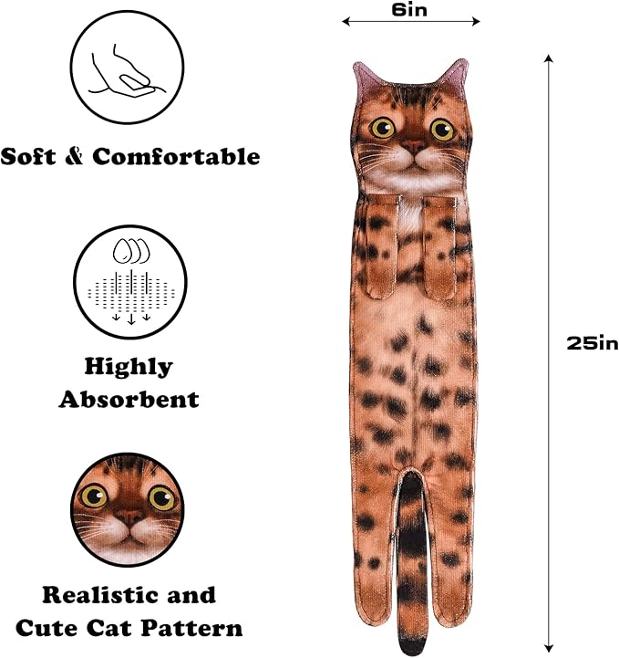 Cat Funny Hand Towels for Bathroom Kitchen- Cute Decorative Kitten Decor Hanging Face Towels- Unique Housewarming Valentines Mothers Birthday Gifts for Women Mom Cat Lovers