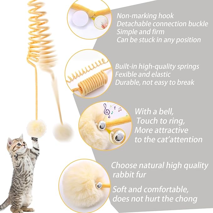 Cat Toy 8 Pcs Feather Teaser Wand Toy Cat Fishing Pole Toy Cat Toys for Indoor Cats Cats Including Cat Balls Spring Hair Balls