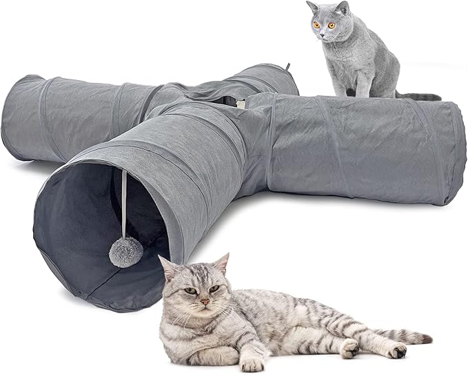 LeerKing 4 Way Large Cat Tunnel Rabbit Maze Tube System Non Crinkle Durable Suedette Dia 10" Collapsible Play Tunnel for Bunny, Guinea Pig, Ferret