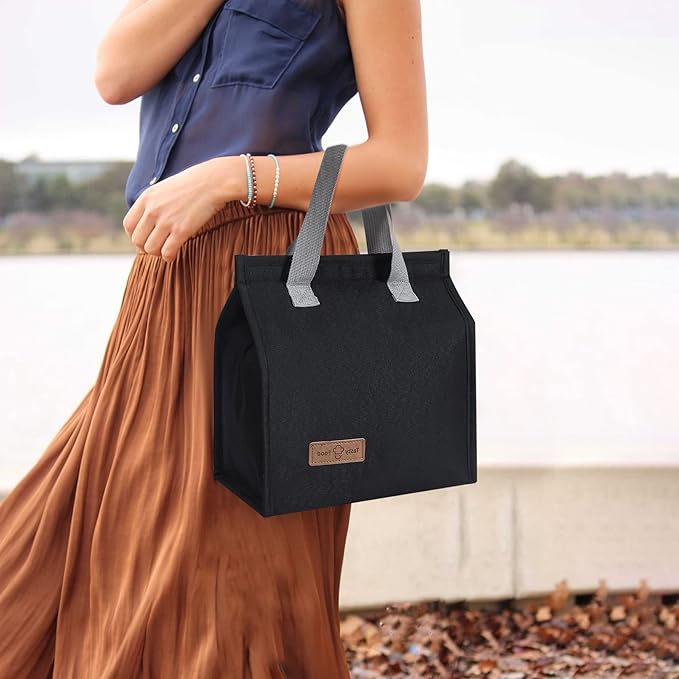 2pcs Black Lunch Bag Insulated, Lunch Box Bag, Reusable Lunch Tote Bag, Lunch Box Container Bag Insulated for Women, Men, Work, Office, Travel