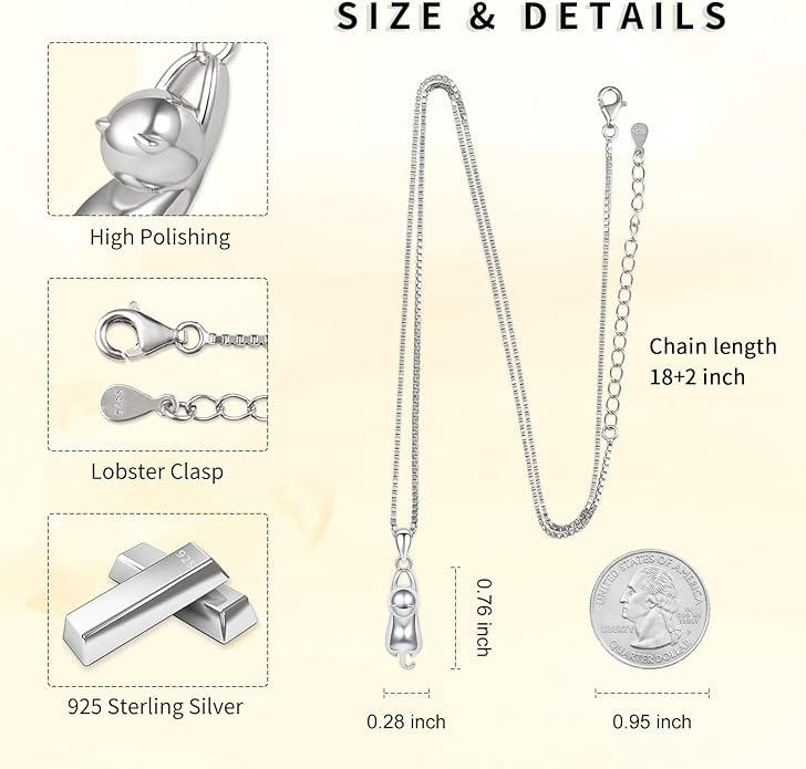 BEILIN Sterling Silver Cat Necklace for Cat Lover Cats Jewelry Gifts for Women