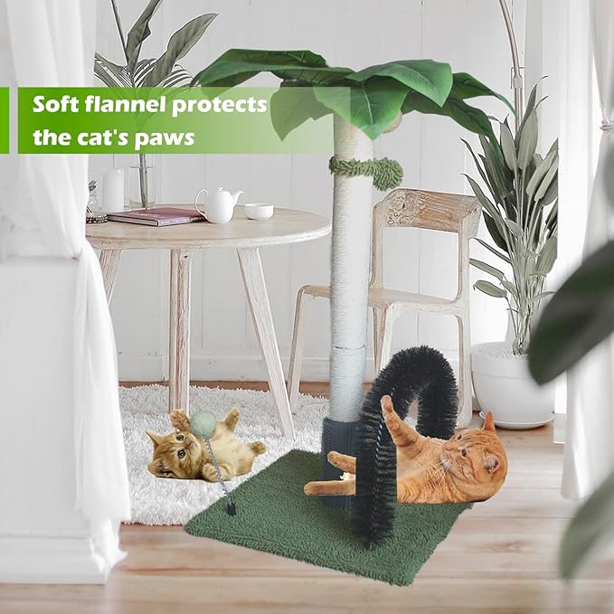Cat Scratching Post,29.5 Inches Tall Palm Tree Cat Scratcher,Natural Sisal Cat Scratching Posts with Interactive Balls and Self Groomer Brush for Indoor Cats Cute Kitten Adults Cats(Green)