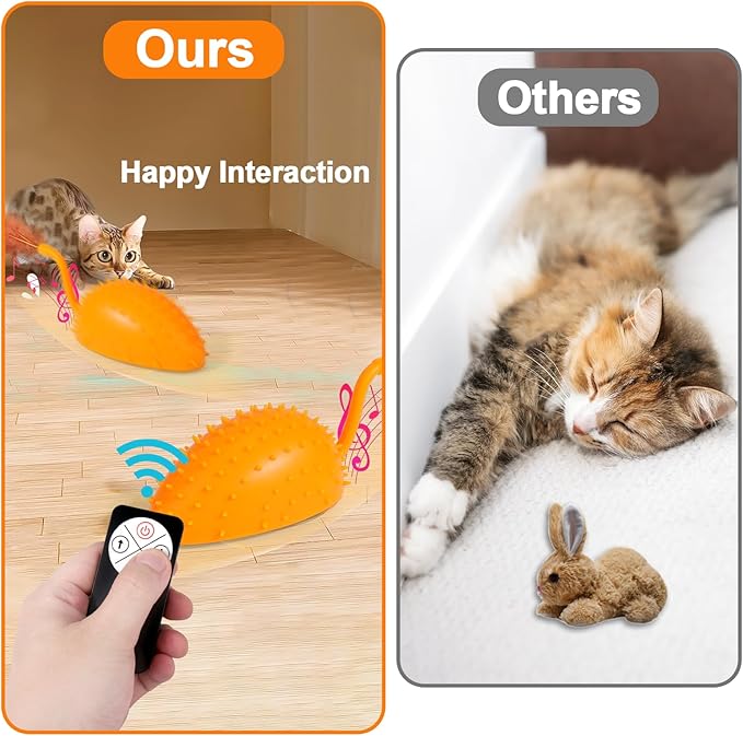 BABORUI Upgraded Cat Interactive Toy, Remote Control Mouse Toy, Automatic Cat Mouse Toys with Feathers, Moving Smart Cat Toy Car for Indoor Cats, USB Rechargeable