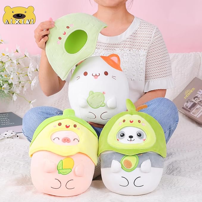 AIXINI Cute Cactus Cat Plush Pillow 10" Kitten Stuffed Animal, Soft Kawaii Cat Plushie with Cactus Outfit Costume, Hugging Plush Squishy Pillow Toy