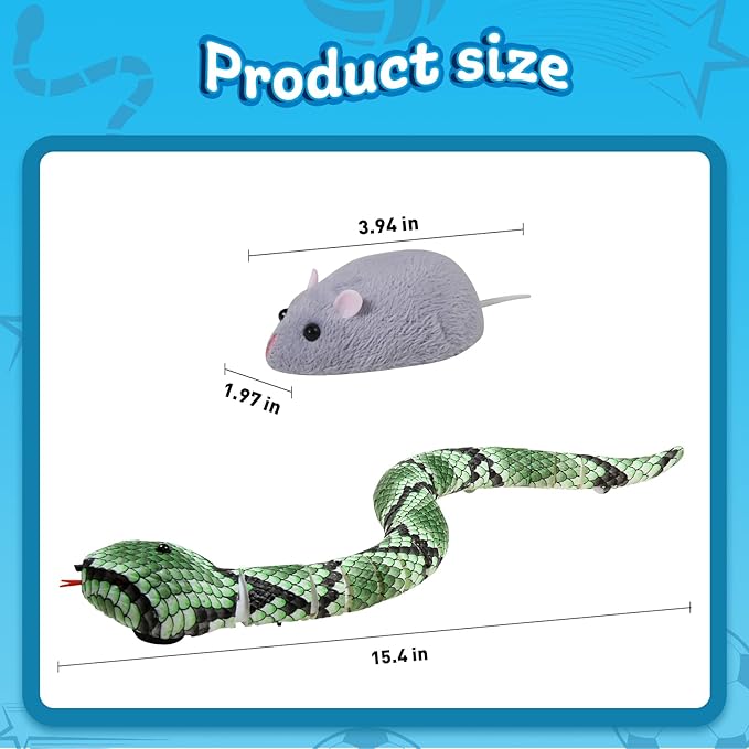 Cat Toys Interactive Kitten Toys Snake RC&Sensing Mouse and Smart Sensing Snake Toy-2pcak,USB Rechargeable,Automatically Sense Obstacles and Escape for Indoor Cats Dogs(Green Snake and mice)