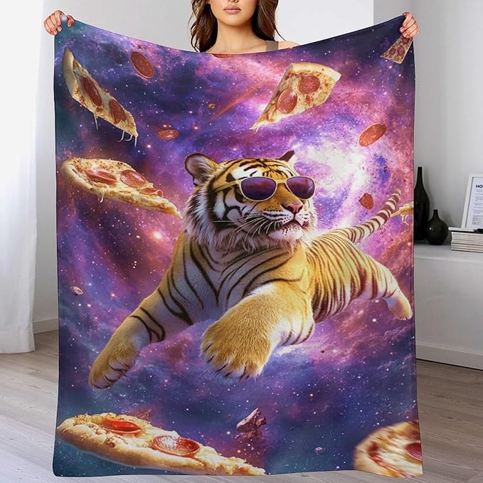 Pizza Blanket Funny Food Tiger Gifts for Girls Boys Woman Kids Funny Throw Blankets Soft Blanket Warm Fleece Flannel Plush Blankets for Bed Sofa Couch 40"x50"