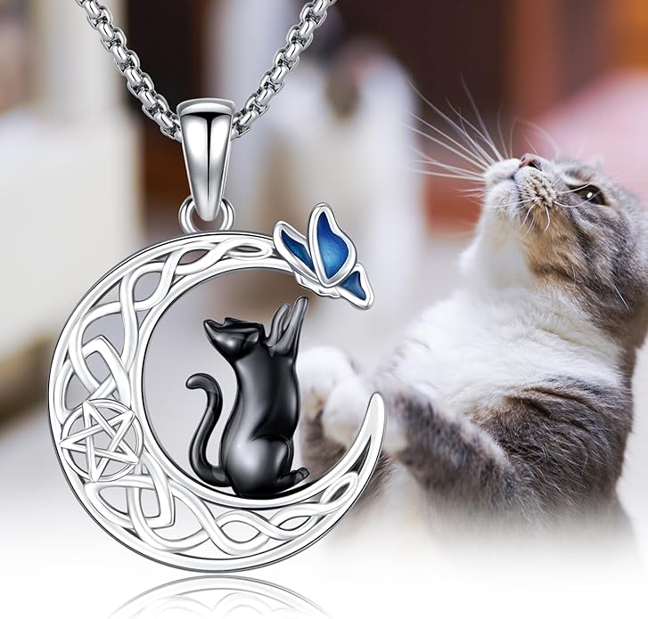Black Cat/Dolphin/Bat Necklace Animal Pendant 925 Sterling Silver Cute Animal Jewelry Graduation Gifts for Women Men Animal Lovers Christmas Holiday Birthday Fathers Day