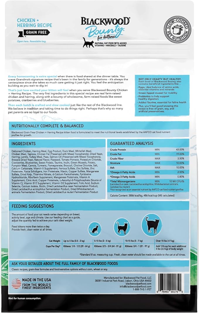 Blackwood Bounty Grain Free Kitten Food, Chicken and Herring Recipe, 2 lb. Bag