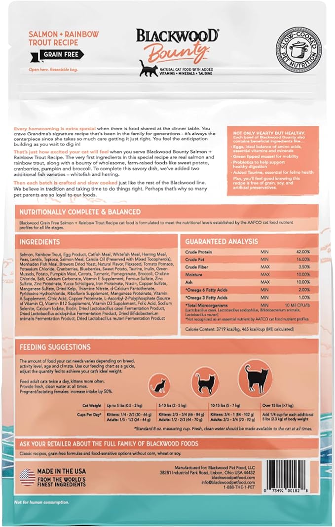 Blackwood Bounty Grain Free Cat Food, Salmon and Rainbow Trout Recipe 2 lb. Bag