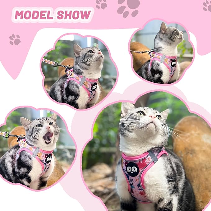 Cat Vest Harness Leash Set: Escape Proof & Reflective Kitten Soft Mesh Vest for Small Medium Large Puppy Pets Walking Hiking and Traveling(XSmall,Pink)
